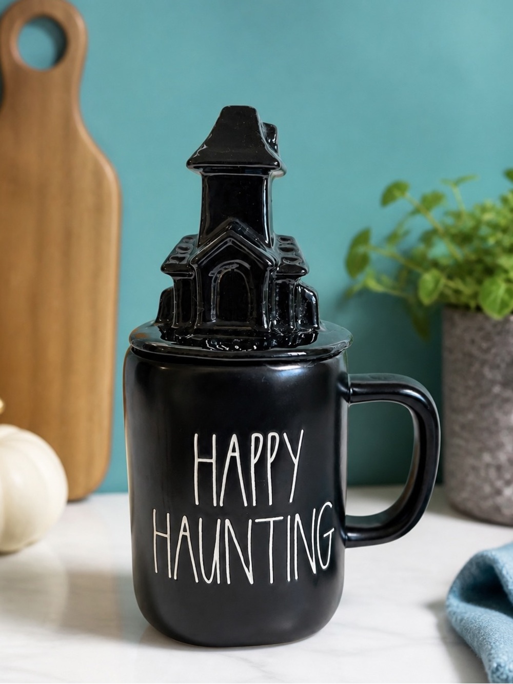 Rae Dunn Black Happy Haunting House with Topper